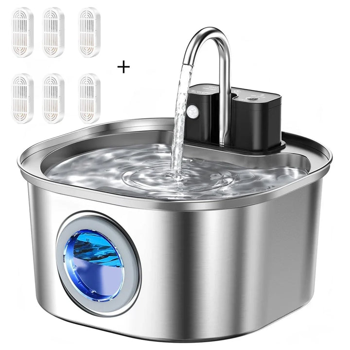 Fuente de agua inalámbrica automática recargable de 3L para gatos y perros. Bebedero de acero inoxidable para mascotas.