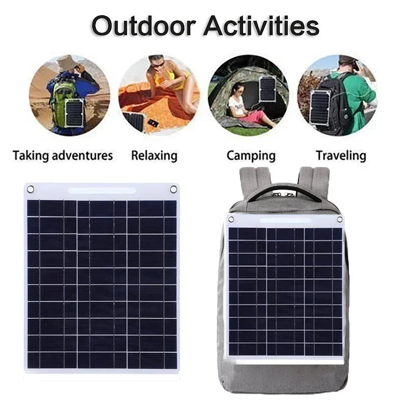 Panel solar ecológico de 100W con carga USB, perfecto para alimentar tus dispositivos en viajes y exteriores.
