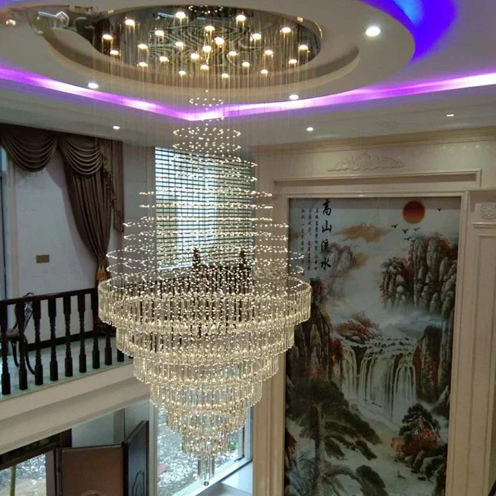 Lámpara colgante de cristal geométrica moderna. Iluminación LED de lujo, perfecta para el hogar.