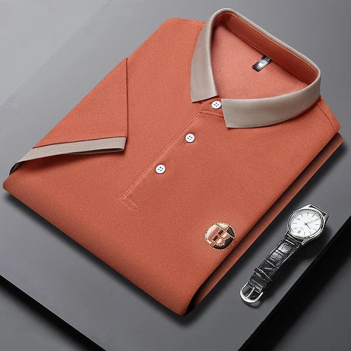 Ropa hombre: Camisa polo de moda con diseño doble tono, cuello y botones, ideal para un estilo sofisticado diario.