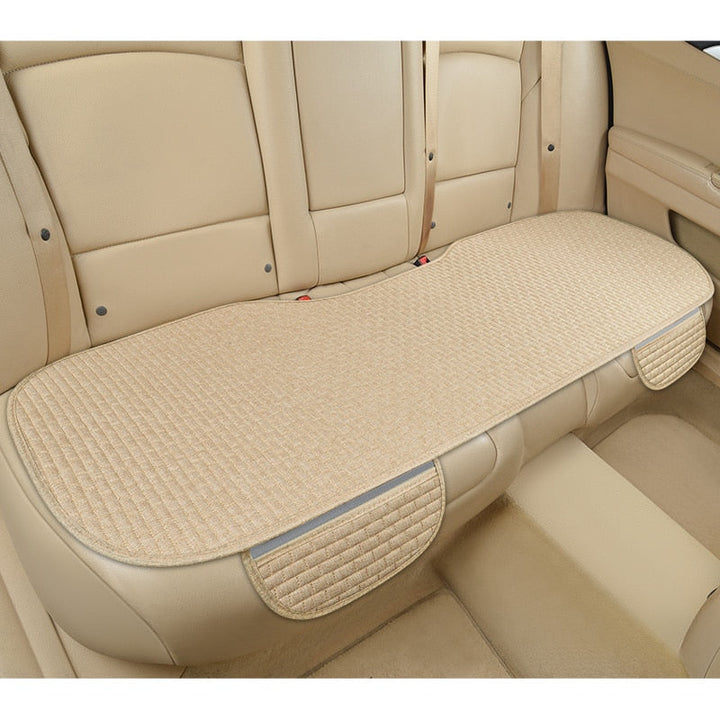 Vista frontal de funda de asiento antideslizante universal de lino para coche.