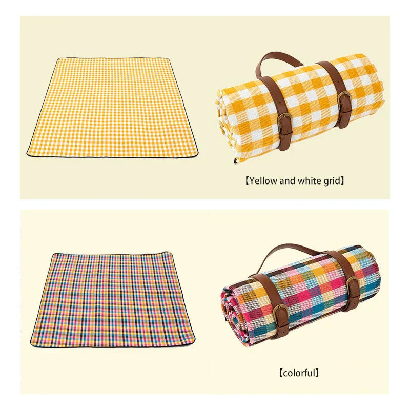 Confortable manta de picnic familiar con diseño de cuadros, ideal para viajes y exteriores.