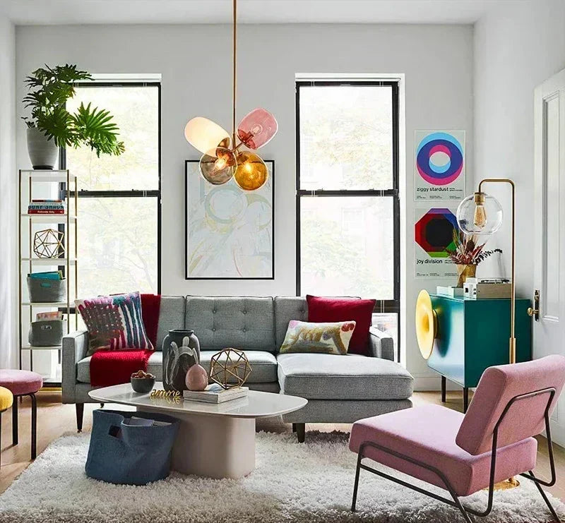 Lámpara colgante floral de vidrio artístico, vitral LED para decoración moderna de hogar.