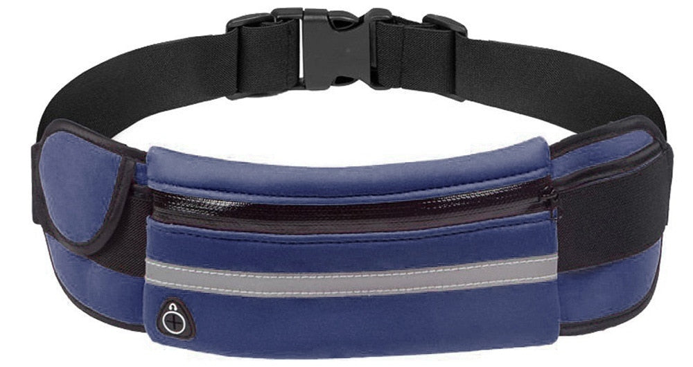 Accesorio de deporte: bolsa de cintura impermeable y ajustable para corredores activos.