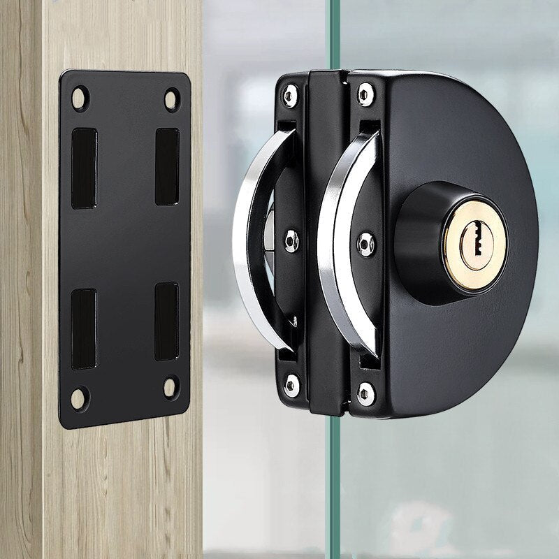 Cerradura de seguridad con llave para puerta de vidrio, elegante y funcional para cualquier espacio.