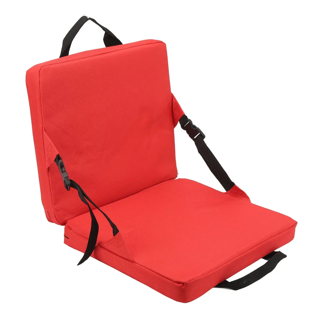 Asiento plegable con cojín acolchado para estadio y exterior. Respaldo cómodo, ligero y portátil.