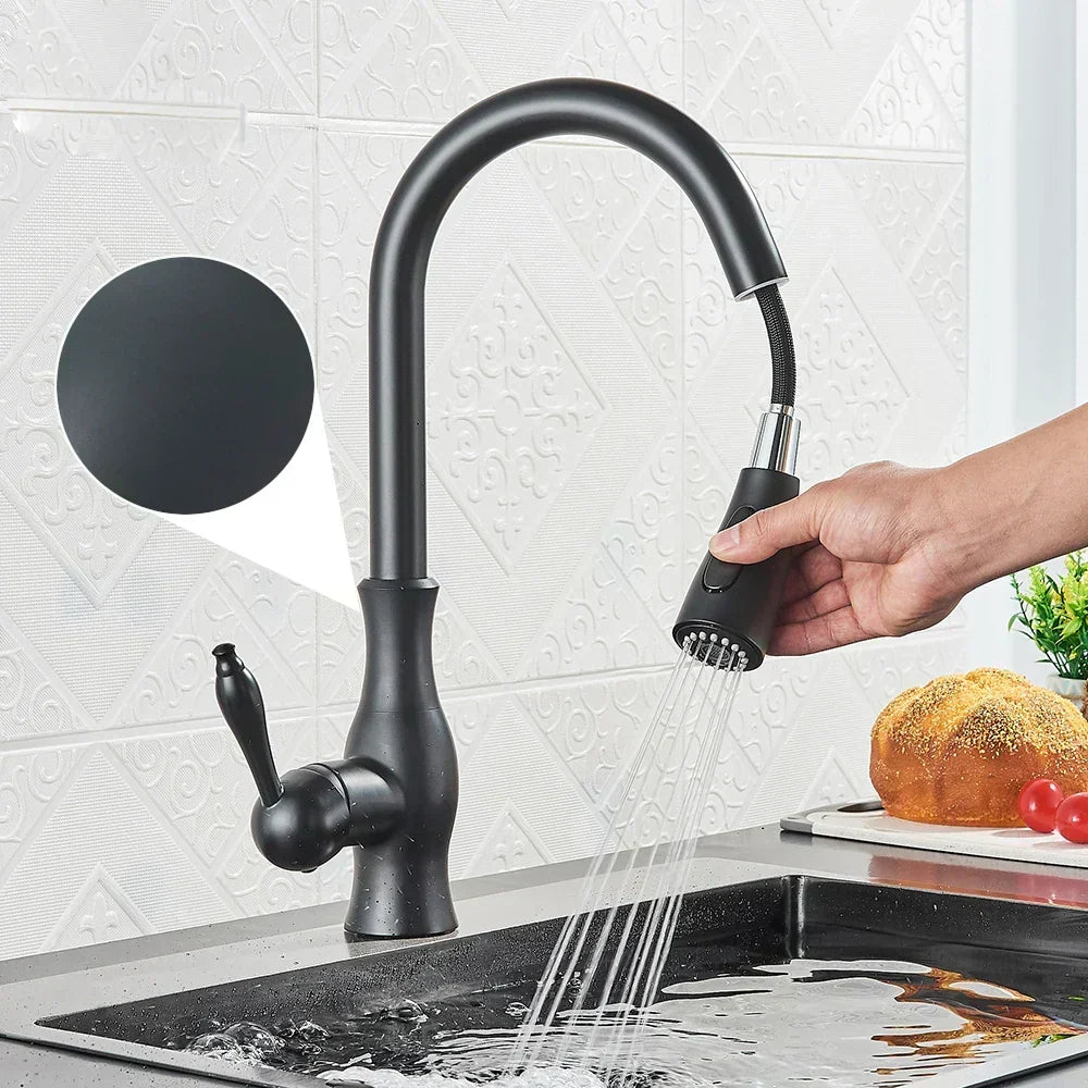 Grifo de cocina monomando, caño extensible y giratorio de latón, diseño moderno para el fregadero.