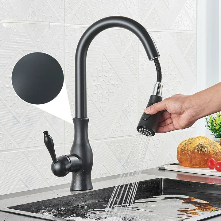 Grifo de cocina monomando, caño extensible y giratorio de latón, diseño moderno para el fregadero.