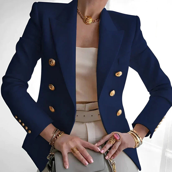 Chaqueta blazer de doble botonadura para mujer, estilo formal y sofisticado, ideal para primavera.