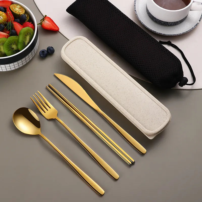 Cubiertos de mesa ecológicos de acero inoxidable 304, set de vajilla moderno y sostenible para hogar.