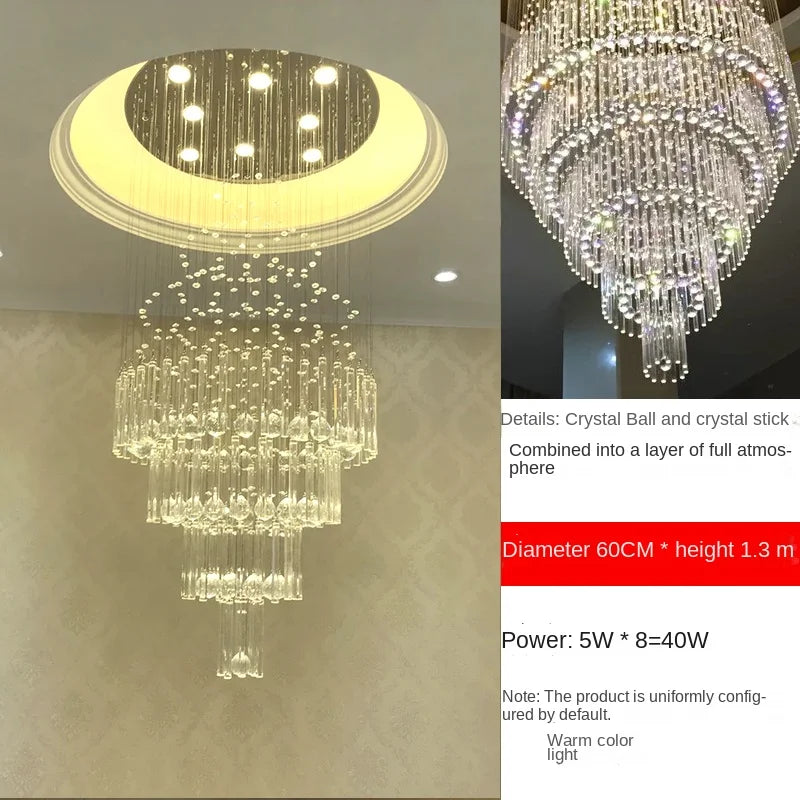 Lámpara de cristal colgante cilíndrica moderna. Iluminación LED de lujo para el interior del hogar.