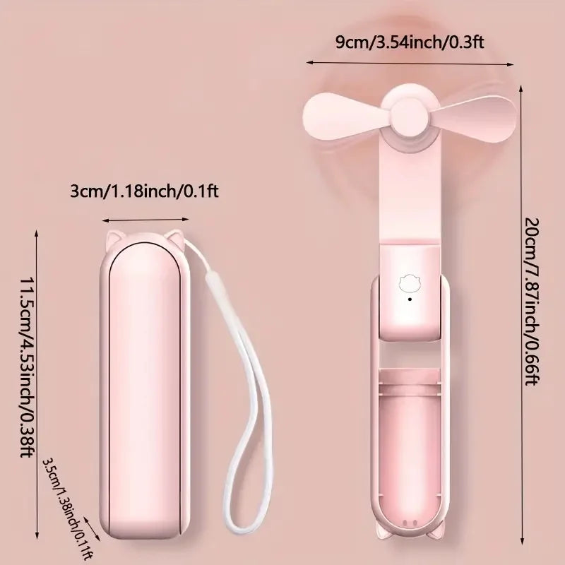 Ventilador de mano USB recargable, compacto, con powerbank. Perfecto para llevar a la oficina o mesa.