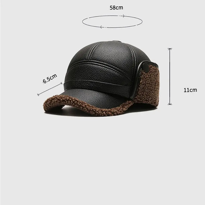 Gorra térmica de cuero para hombre en un ambiente invernal, brindando abrigo y estilo clásico.