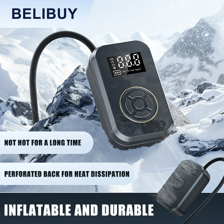 Herramienta de emergencia: compresor aire inalámbrico portátil y power bank. Hinchador de neumáticos para coche y cargador USB.