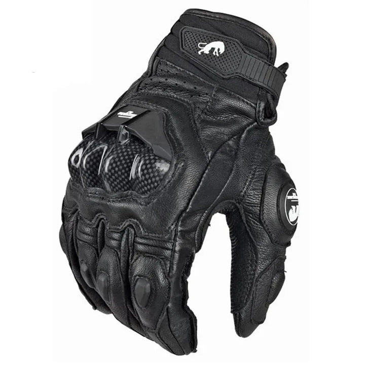 Guantes de conducción para hombre, de cuero y carbono, duraderos e impermeables con función táctil para moto.