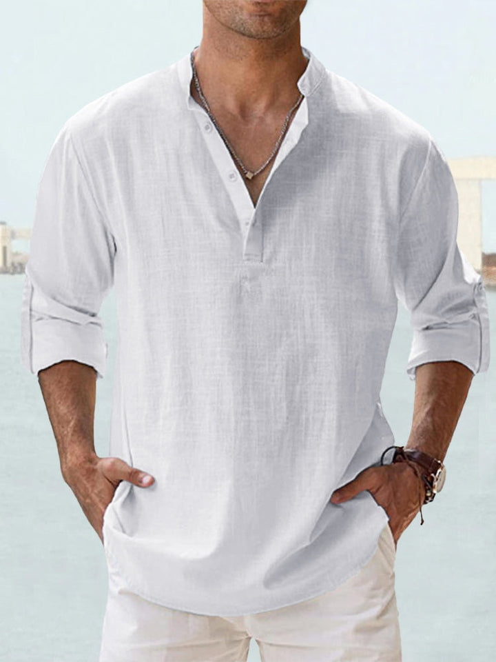 Ropa de lino de alta calidad para hombre: camisa de manga larga, fresca y natural.