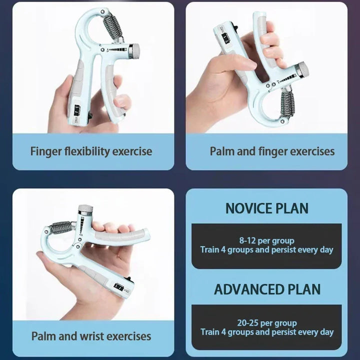 Entrenador de agarre versátil 5-60kg con contador. Para entrenamiento, fitness, deportes y rehabilitación.