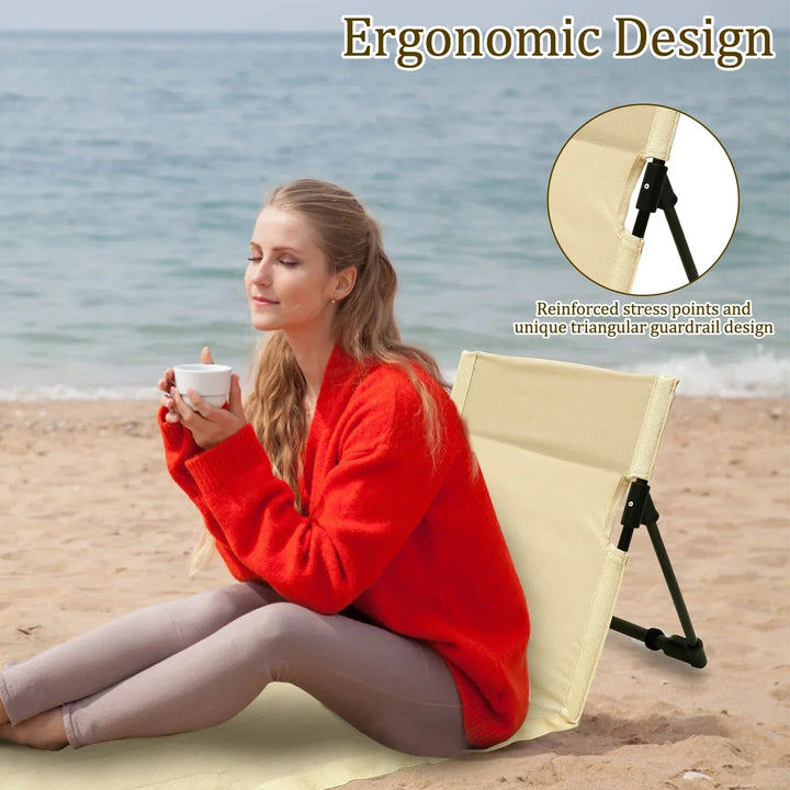 Silla de camping plegable con bolsillo. Respaldo ergonómico, ligera, fácil de transportar para exterior.