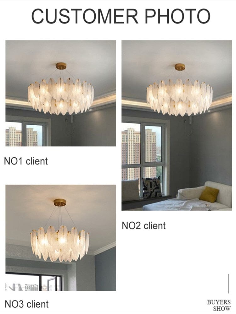 Iluminación de techo moderna, candelabro con vidrio efecto pluma, perfecto para sala o comedor.