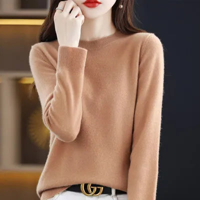 Jersey de punto suave, manga larga, cuello redondo, ajuste ceñido, perfecto para otoño-invierno.