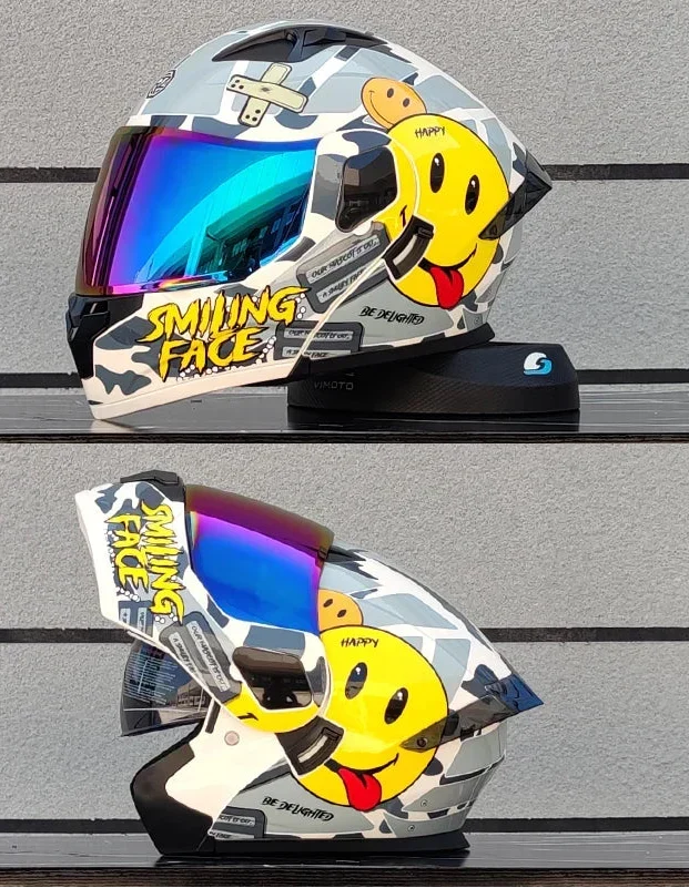 Casco de motociclista con sistema de doble visera, para protección solar y clara.