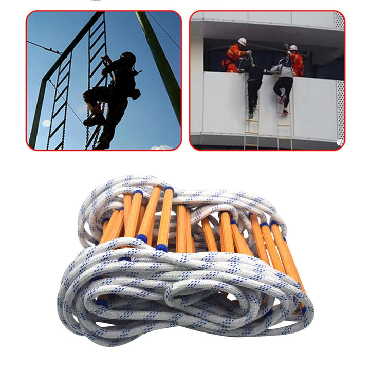 Escalera de cuerda de emergencia para evacuación rápida durante incendios. Garantiza seguridad y rescate en el hogar.