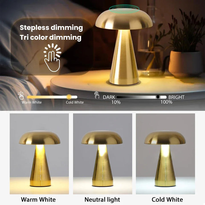 Lámpara LED inalámbrica portátil, diseño hongo retro, regulable táctil para crear el ambiente perfecto.