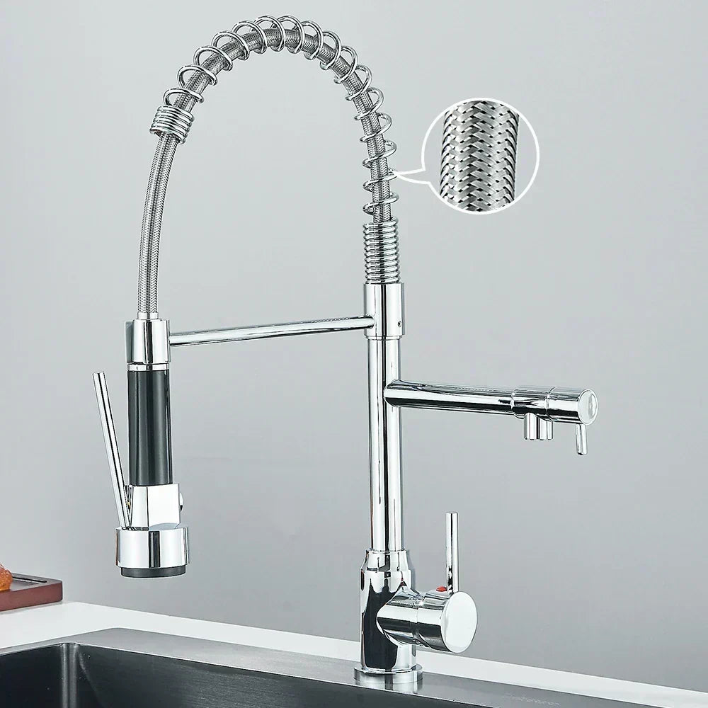 Grifo de cocina flexible en níquel cepillado, perfecto para el fregadero.