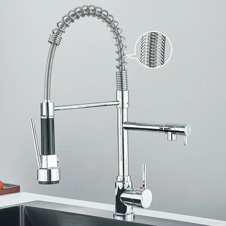 Grifo de cocina flexible en níquel cepillado, perfecto para el fregadero.