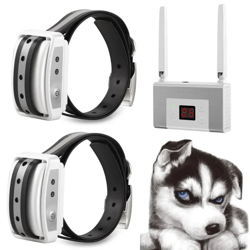 Collar antiescape impermeable para perros, parte del sistema de valla invisible con límite radiográfico ajustable.