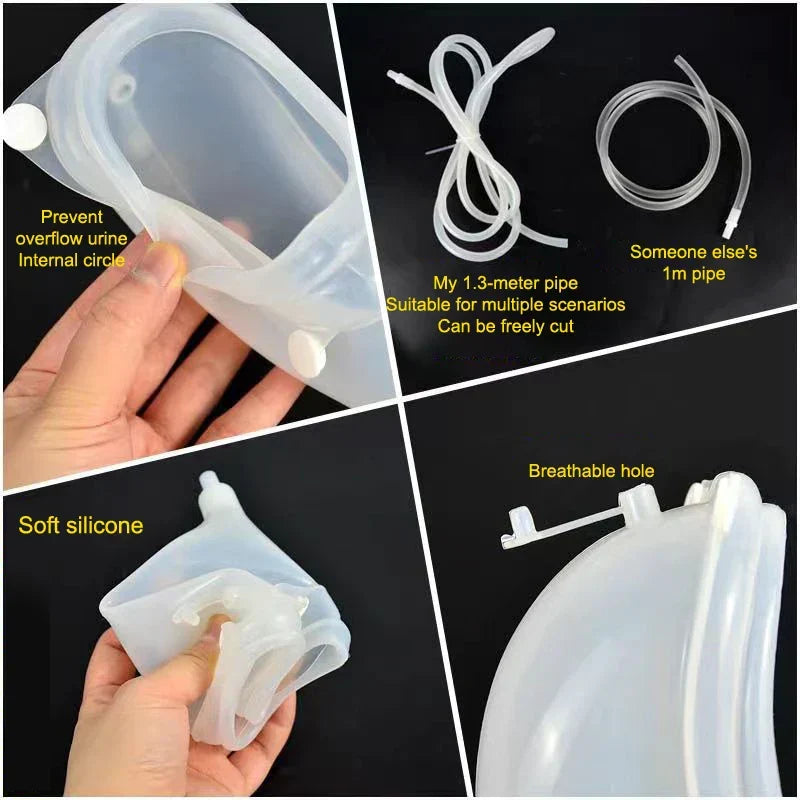 Colector urinario de silicona hipoalergénico, ideal para pieles sensibles y uso prolongado.