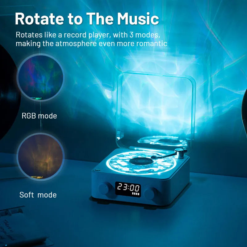 Dispositivo 3 en 1: altavoz Bluetooth retro, proyector de luz y máquina de sonidos para el hogar.