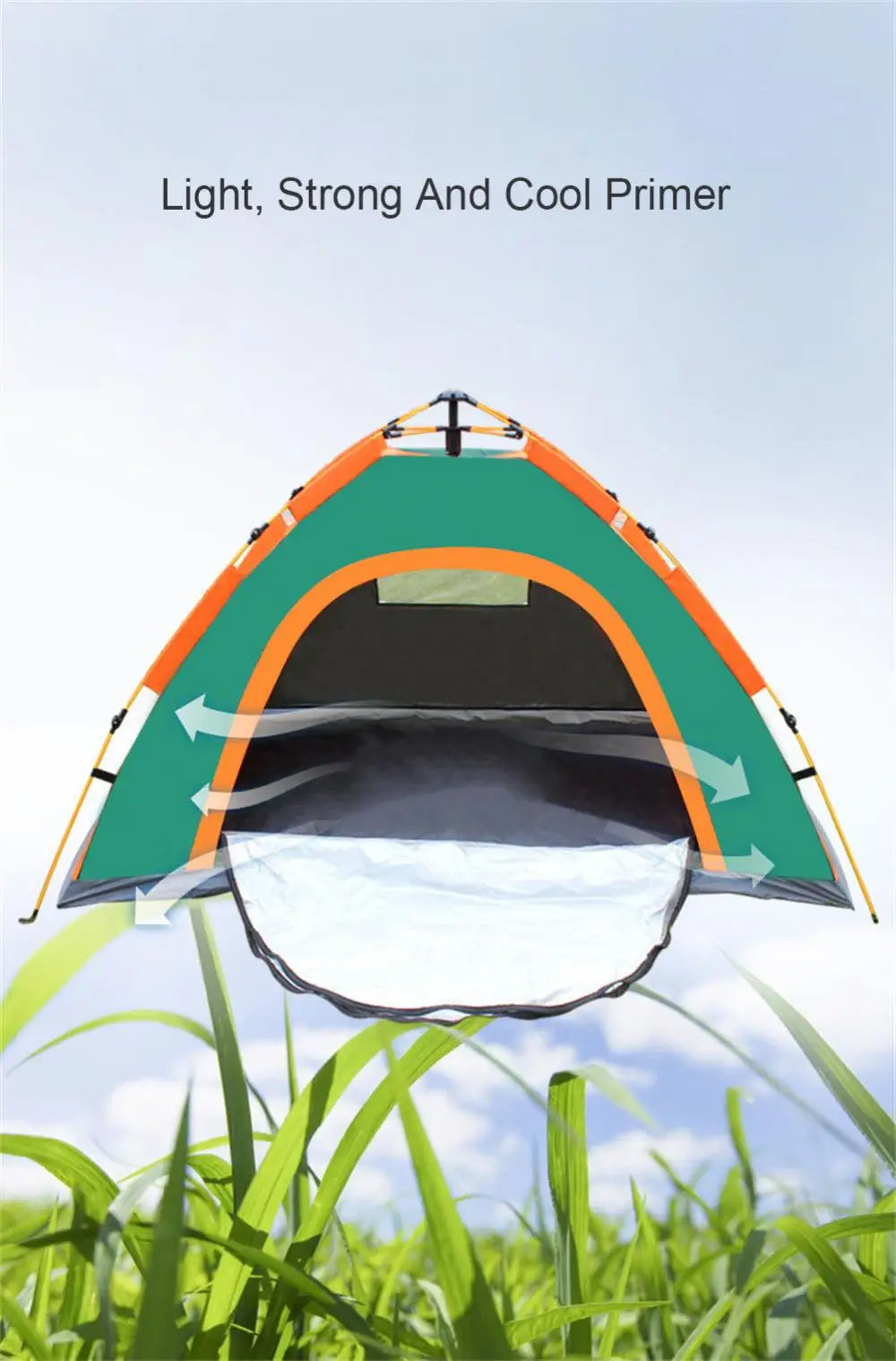 Tienda automática duradera para playa o montaña, resistente. Perfecta para camping, viajes y aventuras.