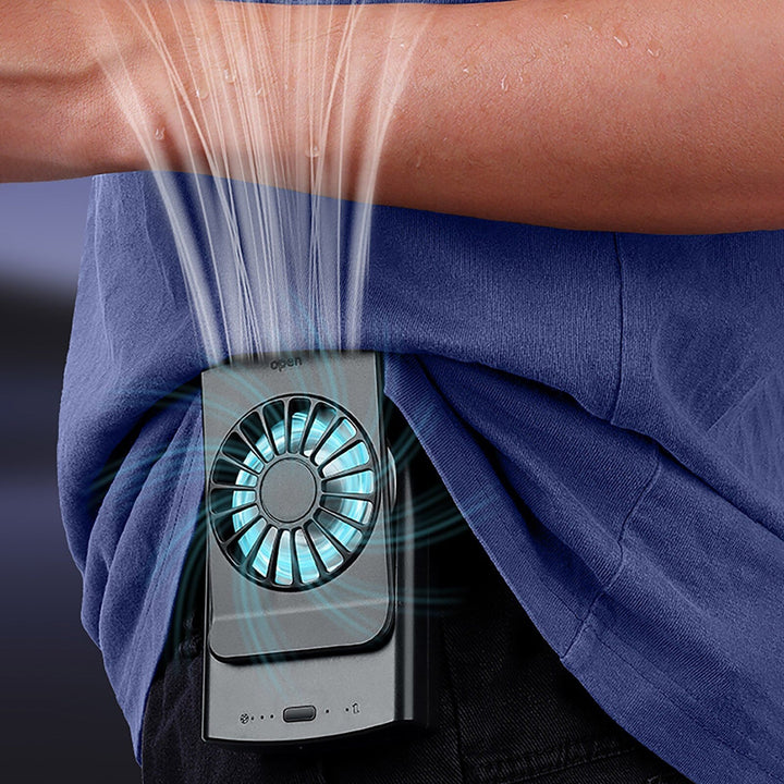 Ventilador de cintura portátil unisex sin aspas, ideal para frescor personal instantáneo en verano.