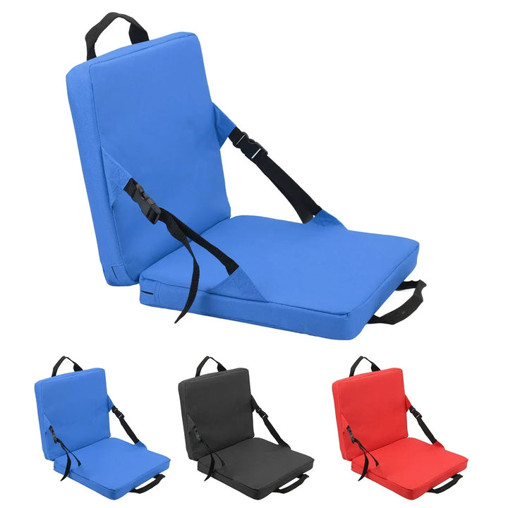 Silla plegable portátil para camping, playa o estadio. Respaldo y cojín acolchado para comodidad.