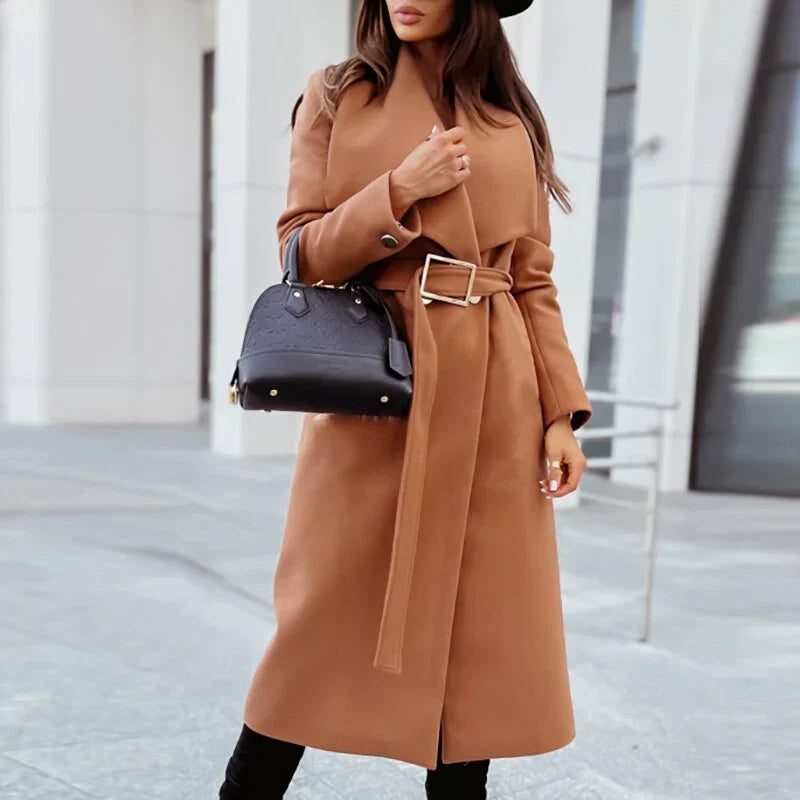 Abrigo de invierno cálido y confortable para mujer, con cinturón, perfecto para protegerse del frío con estilo.