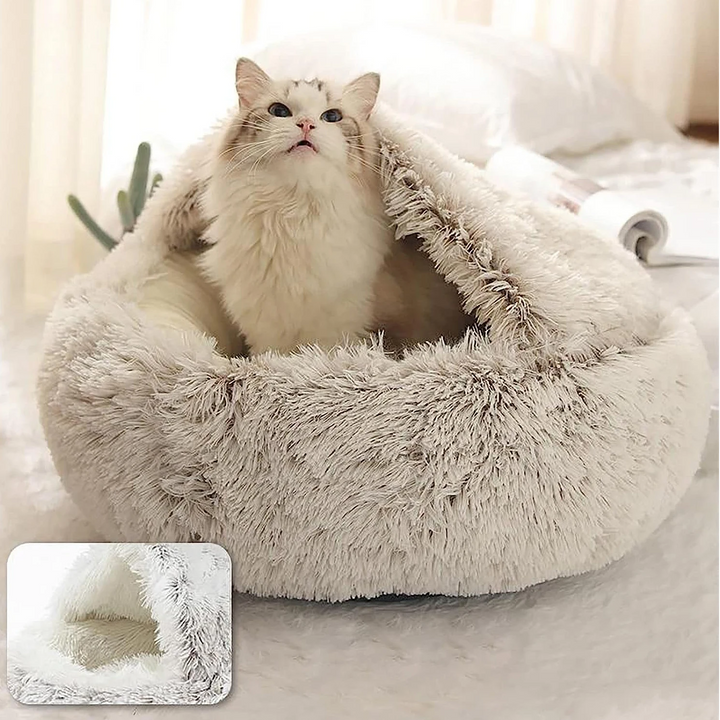 Cama versátil para perros y gatos. Nido suave y calmante para descanso y relajación profunda en casa.