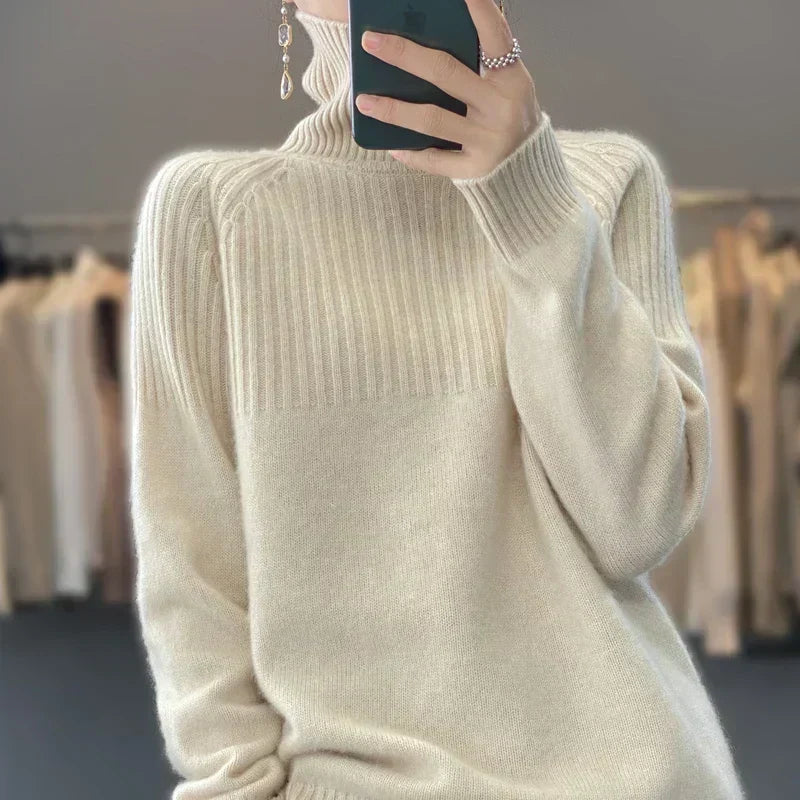 Suéter de cuello alto de punto para mujer, cálido y elegante, perfecto para el invierno.