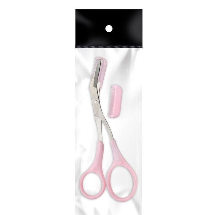 Recorte de cejas con tijeras de acero inoxidable, ideal para definición y depilación detallada.