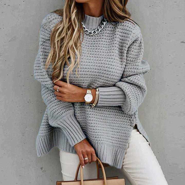Suéter vintage de punto cómodo para mujer. Estilo retro casual con cuello redondo, moda otoño invierno.