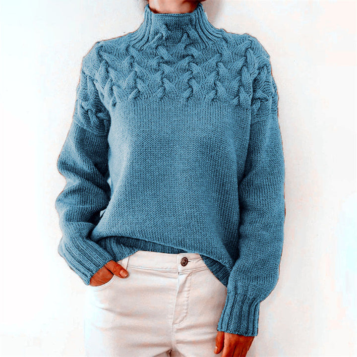 Suéter de cuello alto elegante para mujer, ideal para invierno, cálido y moderno.