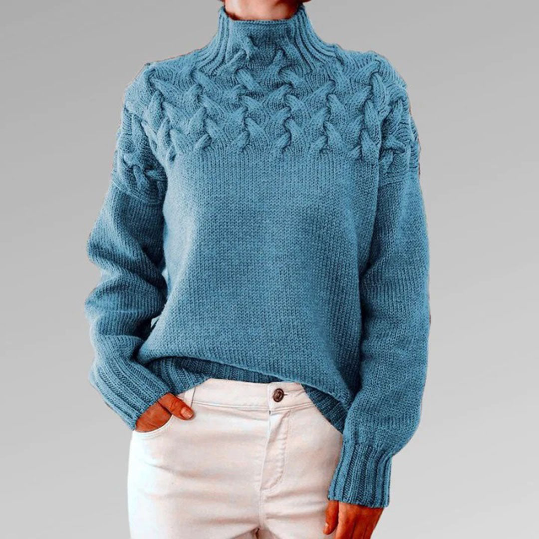 Pullover versátil de mujer con cuello alto, perfecto para moda de invierno cómoda y con estilo.