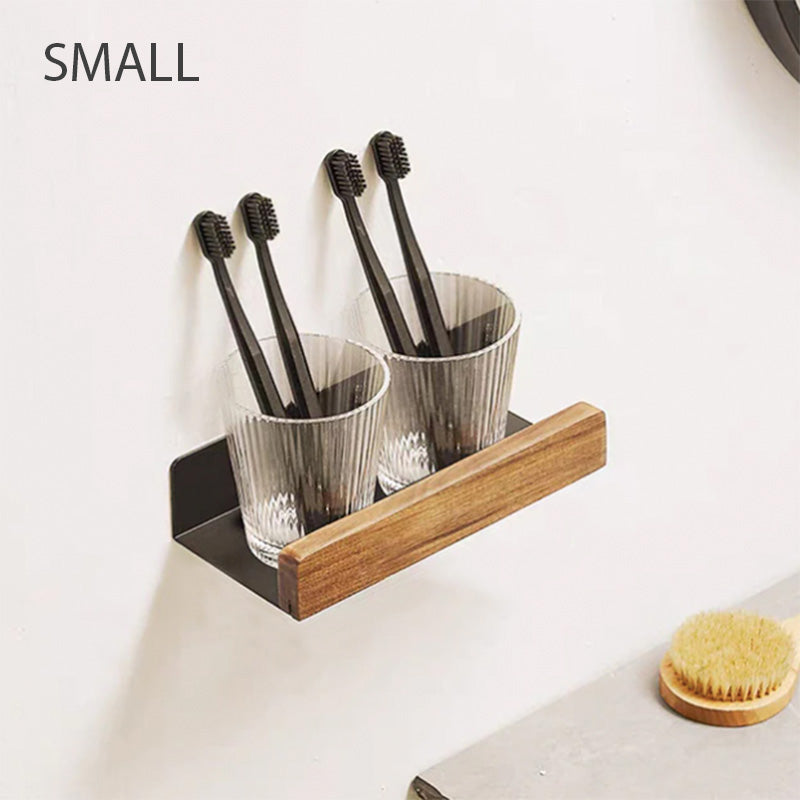 Estante de pared de madera para baño, impermeable, almacenamiento eficiente, estilo minimalista.