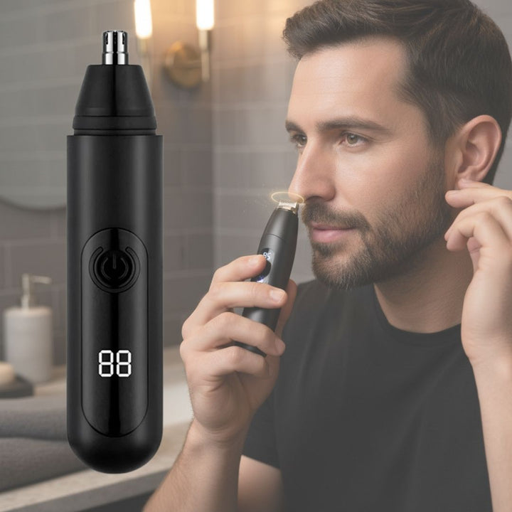 Recortador de vello nasal y oído para hombres. Impermeable, USB-C, silencioso para un aseo preciso.
