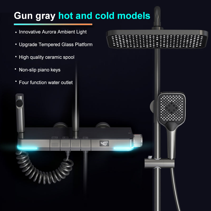 Ducha de baño termostática con interfaz digital. Ajuste fácil y preciso de la temperatura del agua.