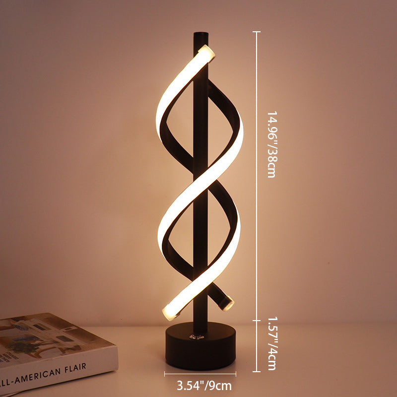 Elegante lámpara de mesa LED con diseño espiral moderno nórdico. Iluminación decorativa para cualquier espacio.