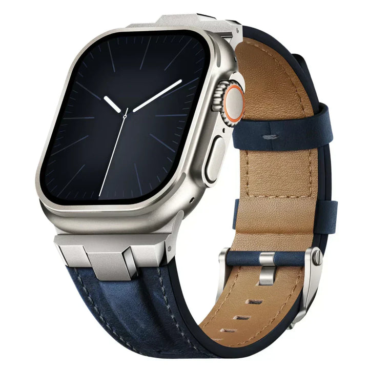 Accesorio premium: correa de cuero resistente para reloj inteligente. Diseño robusto para 44mm, 49mm.