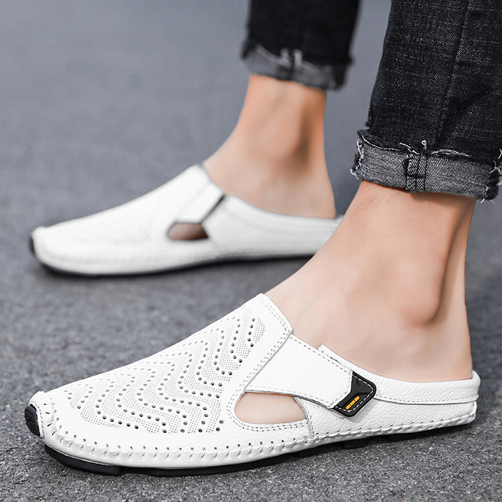 Calzado de verano para hombre: mules abiertos y transpirables que combinan confort diario y elegancia casual.