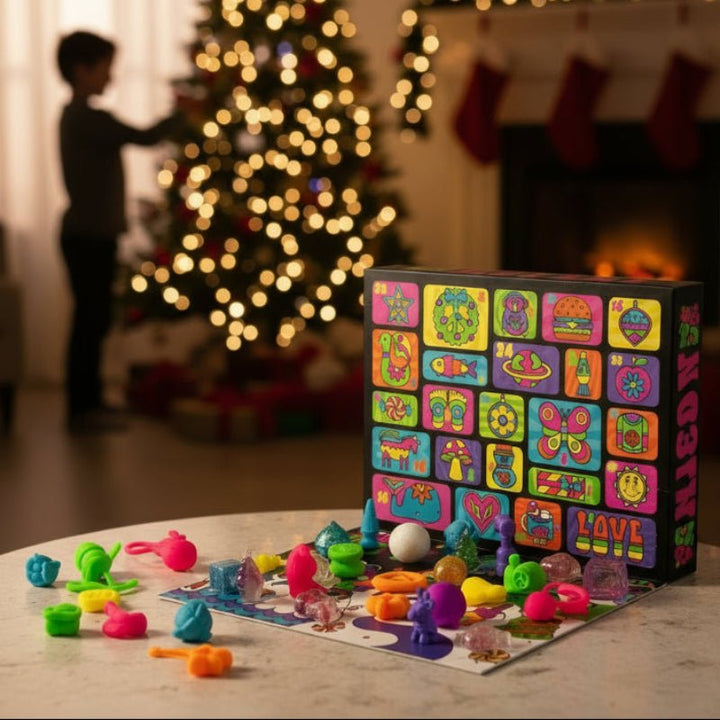 Calendario de Adviento 2025 con 24 juguetes sensoriales fidget. Regalo divertido y antiestrés para niños en Navidad.