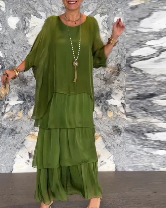 Vestido maxi fluido elegante para mujer, ideal para verano y primavera.